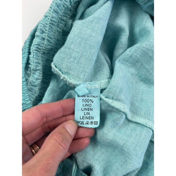 Made in Italy Linen Halter Jumpsuit Size M Wide Leg Open Back Teal Beachy Summer - Picture 5 of 13